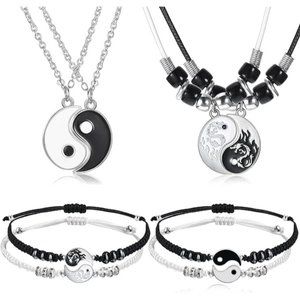 8 Pieces Matching Yin Yang Pendant Necklace Bracelet Set Couple Necklace…